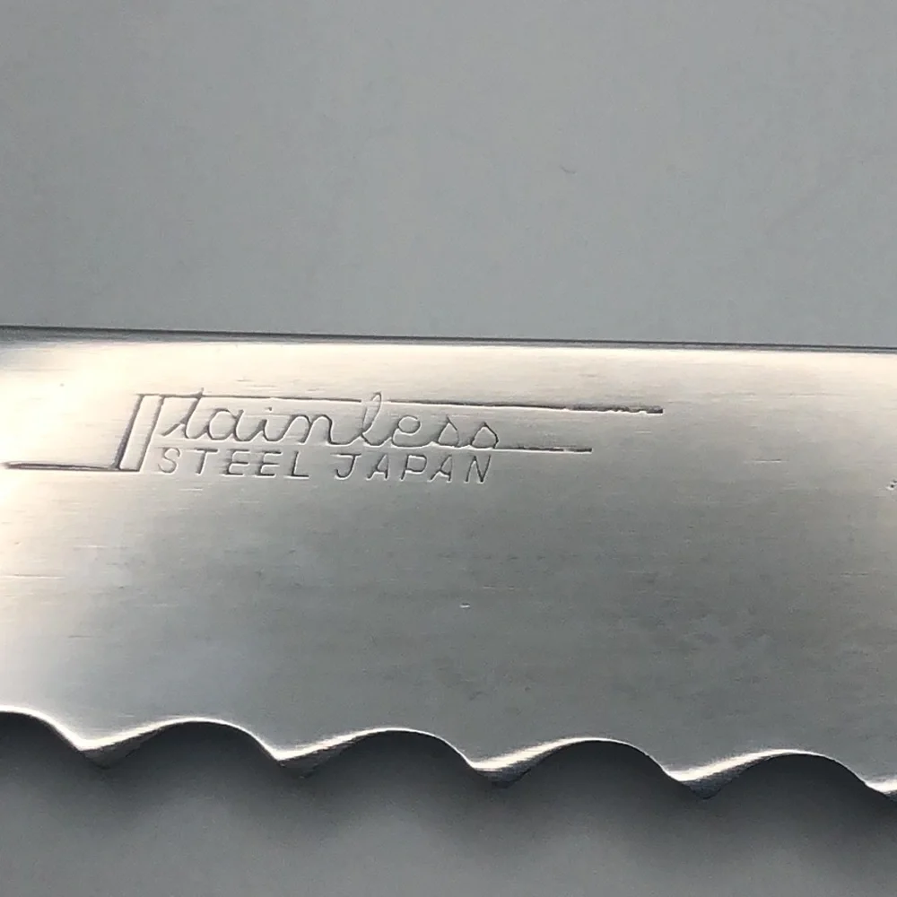 Vintage Japan Bread Knife Bamboo Cane Handle Stainless Steel Serrated 12
